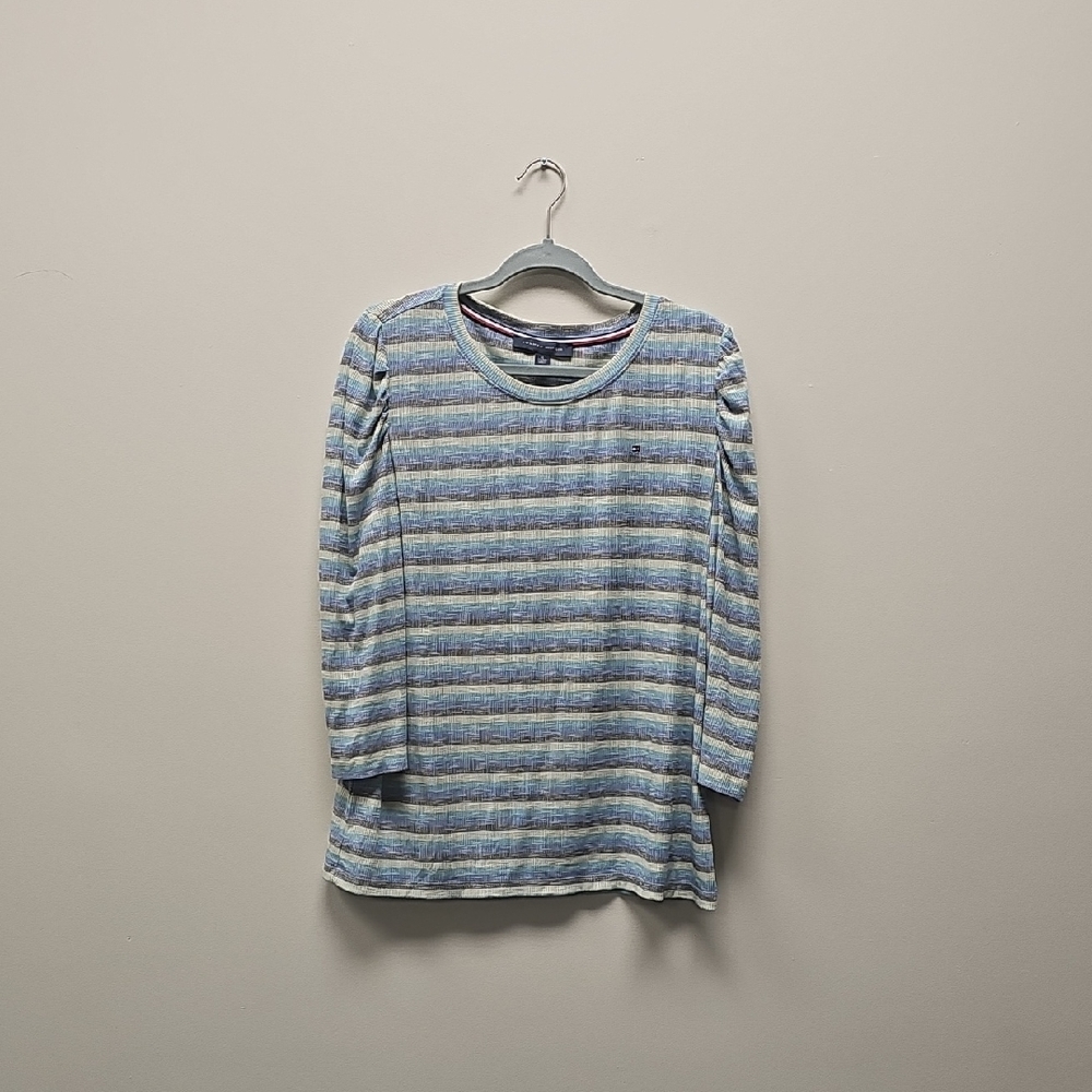 Tommy Hilfiger Blue and Gray Striped Shirt
